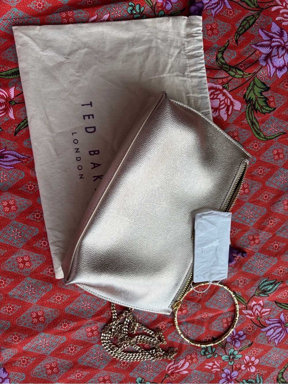Ted Baker London Metallic Gold Ingaah Textured Ring Handle Clutch-NEVER WORN